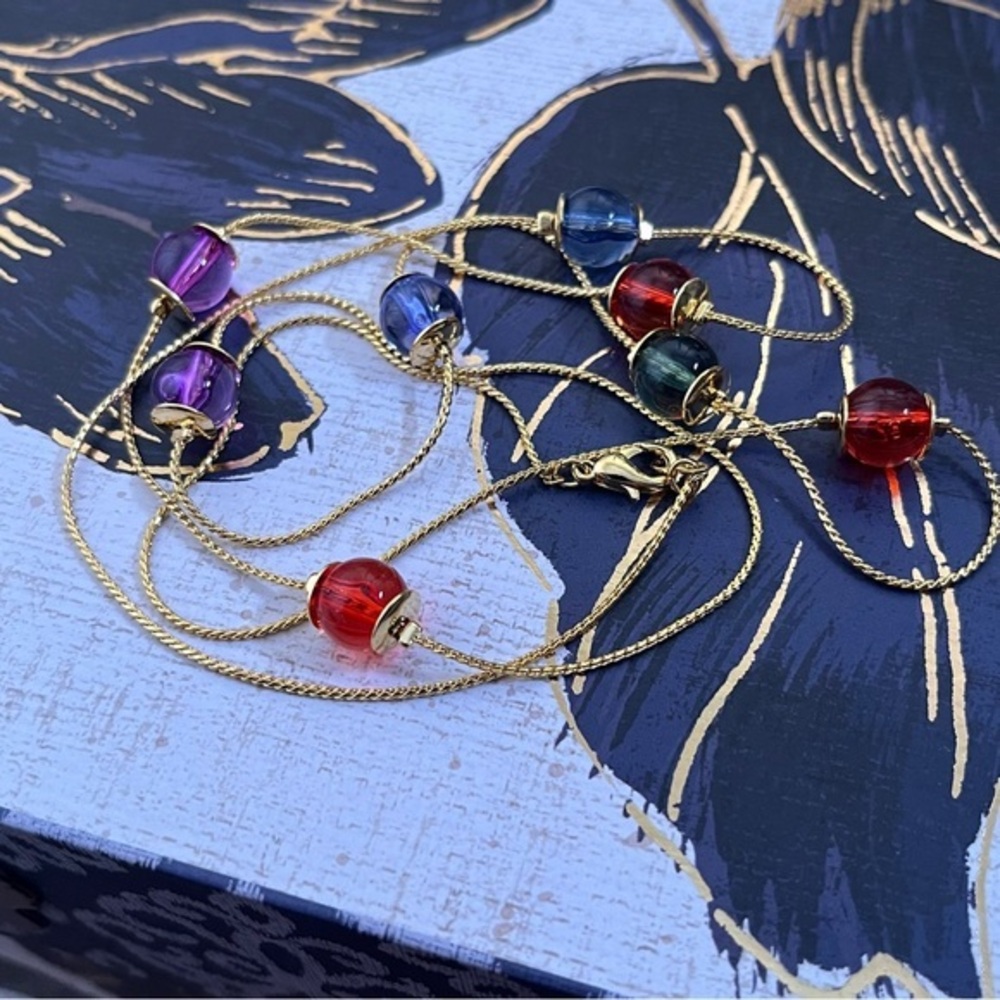 Estate Retro Gold Multicolor Resin Beaded Necklace 90s Style Jewel Tone C2